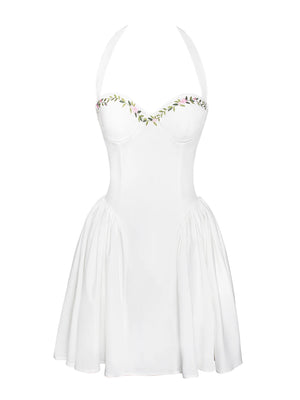 Lori White Embroidered Halter Mini