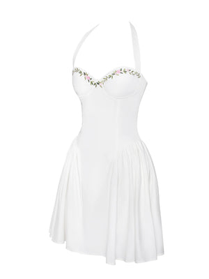 Lori White Embroidered Halter Mini